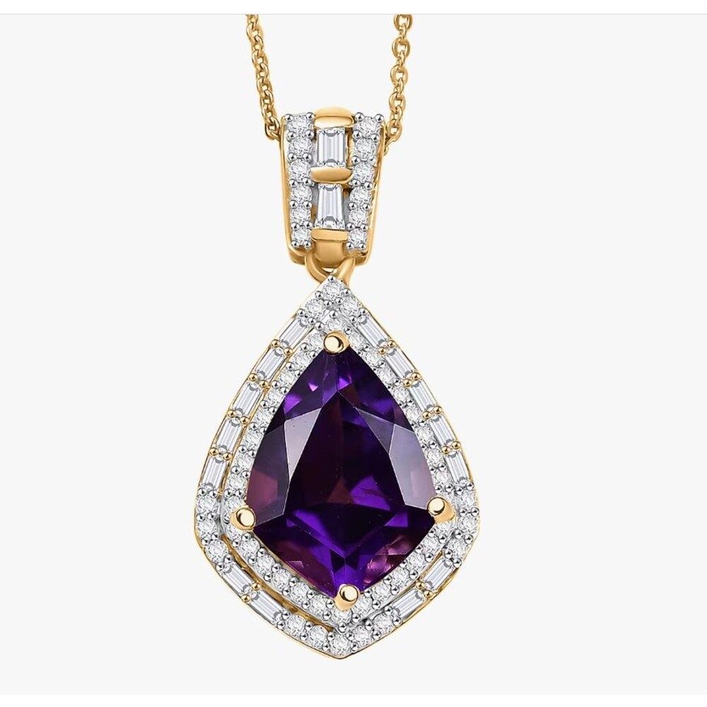 D'Joy AAA Lusaka Amethyst and Moissanite 5.80 ctw Shield Pendant Necklace 20"